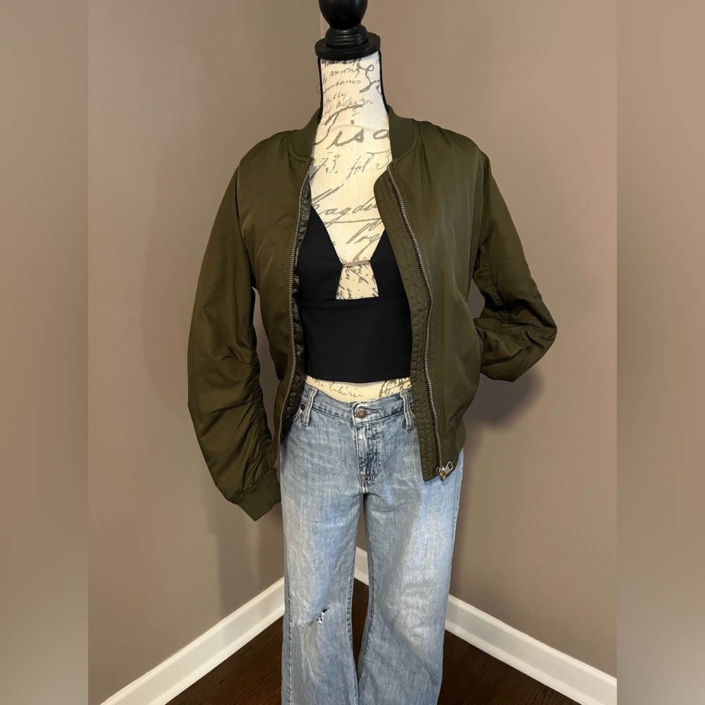 Topshop Green Bomber Jacket, size 6